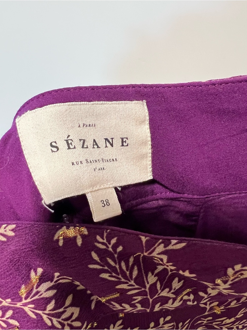 Sezane Skirt/ Jupe Tabata / IMPRIMÉ FEUILLAGES FOND VIOLET/ size 38 - Picture 3 of 6